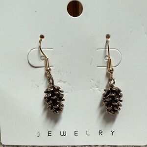 Gold color tiny pine cone earrings